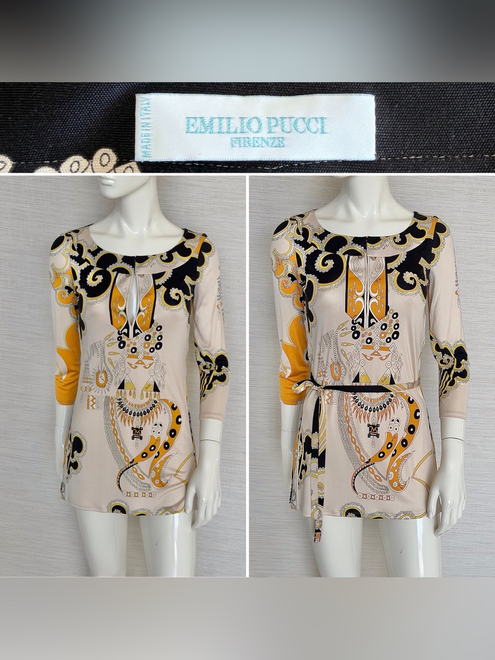 Authentic Vintage Emilio Pucci Printed Silk Jersey Tunic/Ultra Mini Dress Size 2